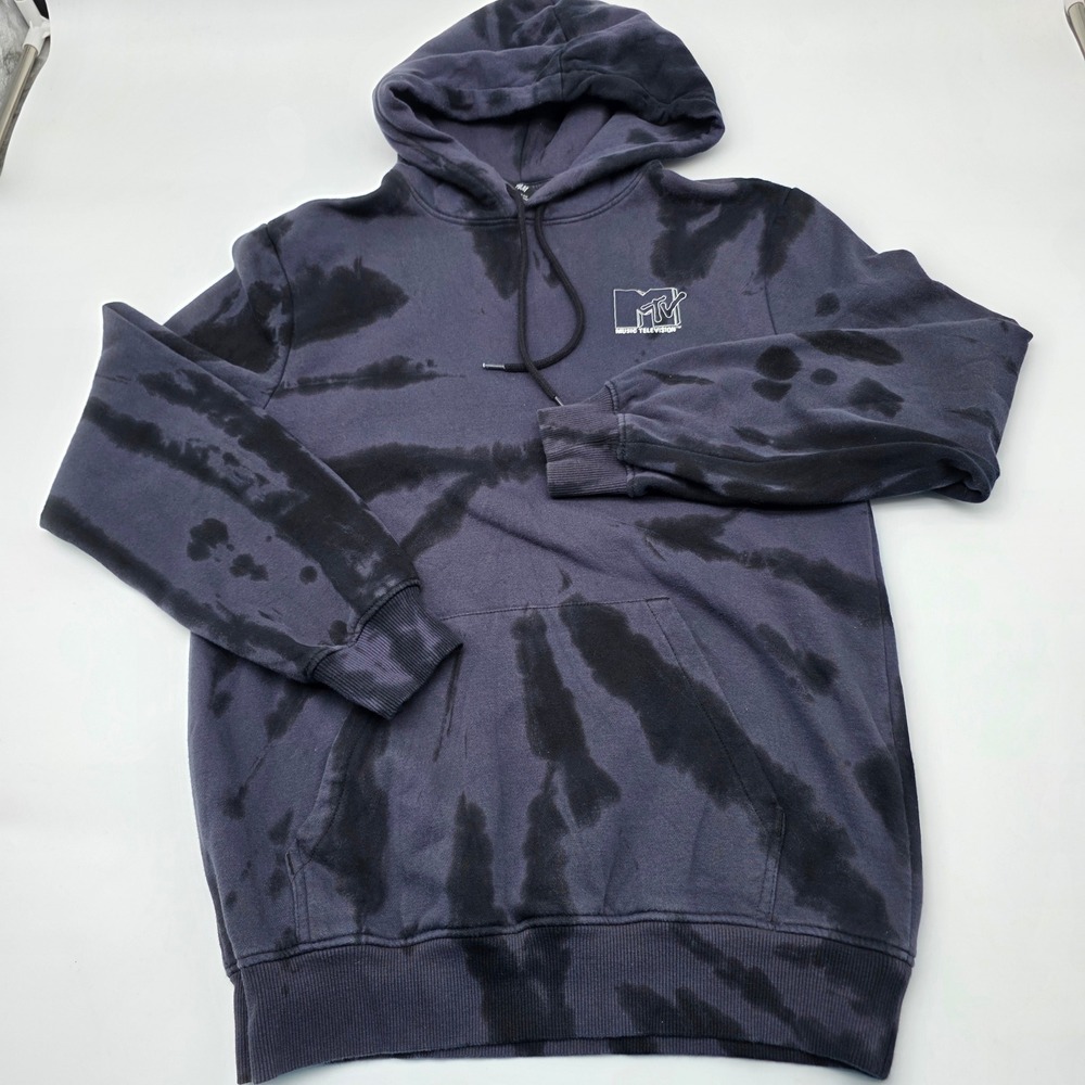 Grunge Hoodie M XS Black Tie Dye Music Television Graphic Sweatshirt Streetwear